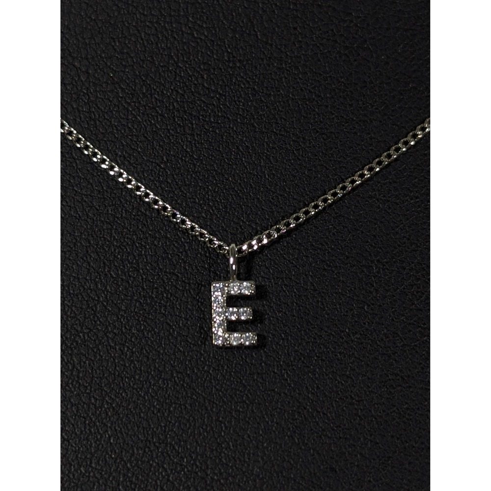 Rhinestone Initial E Pendant Necklace Silver‎ Tone Dainty Minimalist 18"